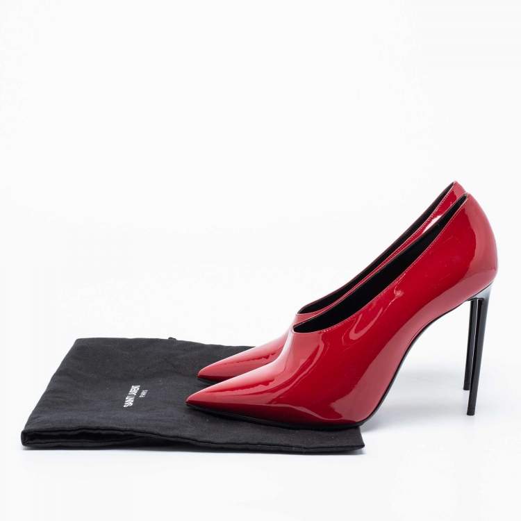 Pre Owned Yves Saint Laurent Red Patent Vamp Pumps Size 41