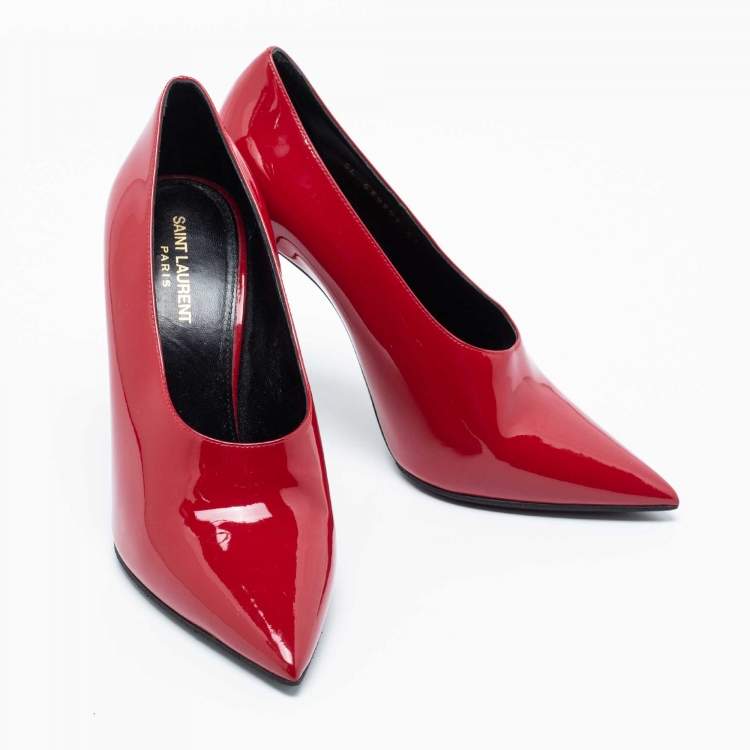 Pre Owned Yves Saint Laurent Red Patent Vamp Pumps Size 41