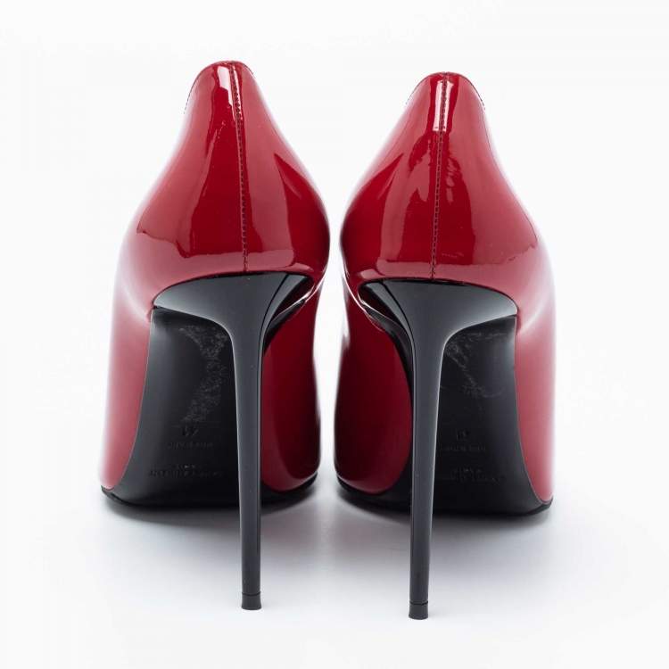 Pre Owned Yves Saint Laurent Red Patent Vamp Pumps Size 41