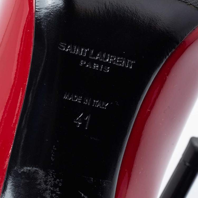 Pre Owned Yves Saint Laurent Red Patent Vamp Pumps Size 41