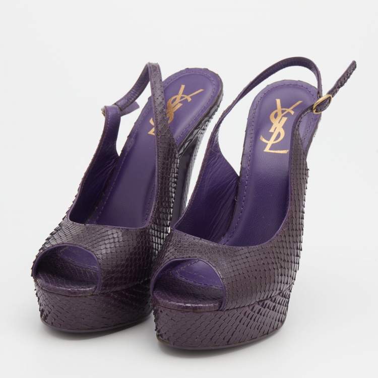 Pre Owned Yves Saint Laurent Purple Python Slingback Platform Sandals Size 39