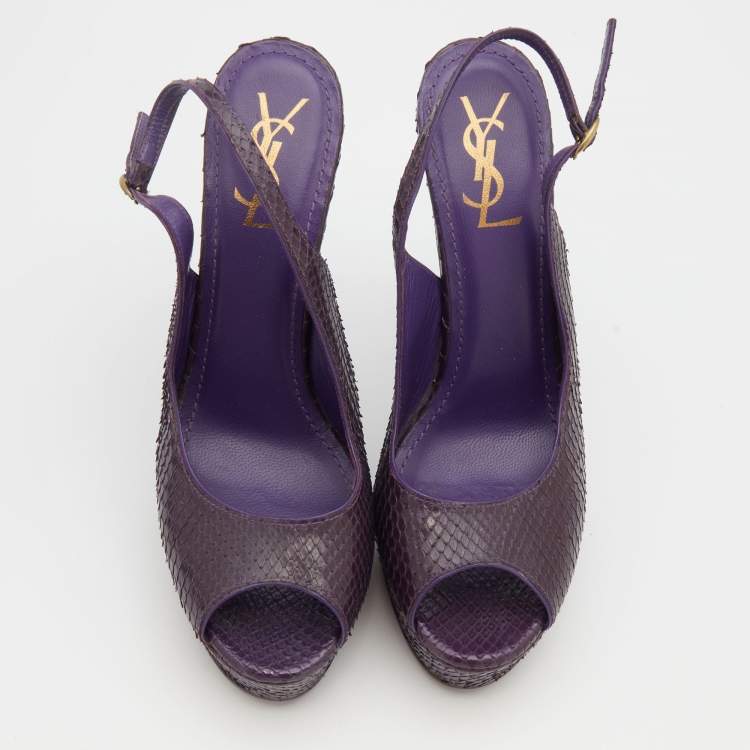 Pre Owned Yves Saint Laurent Purple Python Slingback Platform Sandals Size 39