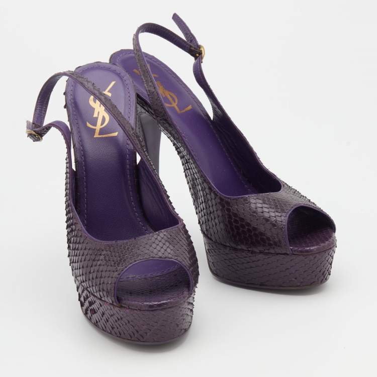 Pre Owned Yves Saint Laurent Purple Python Slingback Platform Sandals Size 39
