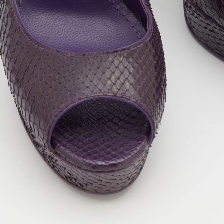 Pre Owned Yves Saint Laurent Purple Python Slingback Platform Sandals Size 39