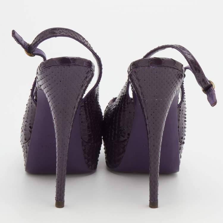 Pre Owned Yves Saint Laurent Purple Python Slingback Platform Sandals Size 39