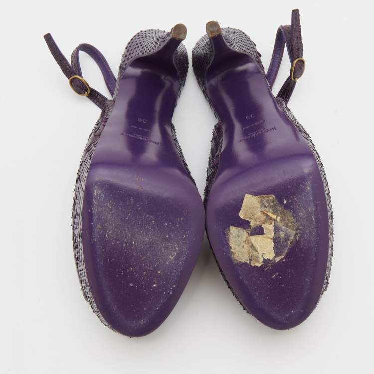 Pre Owned Yves Saint Laurent Purple Python Slingback Platform Sandals Size 39