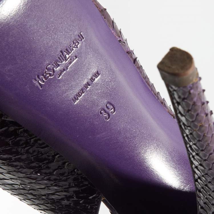 Pre Owned Yves Saint Laurent Purple Python Slingback Platform Sandals Size 39
