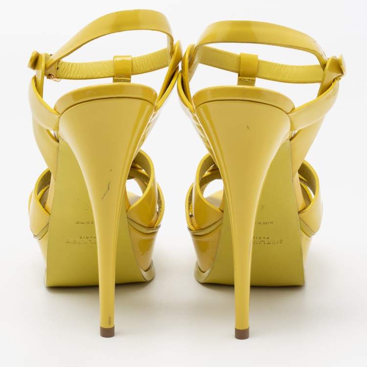 Pre Owned Yves Saint Laurent Yellow Patent Leather Tribute Platform Sandals Size 40