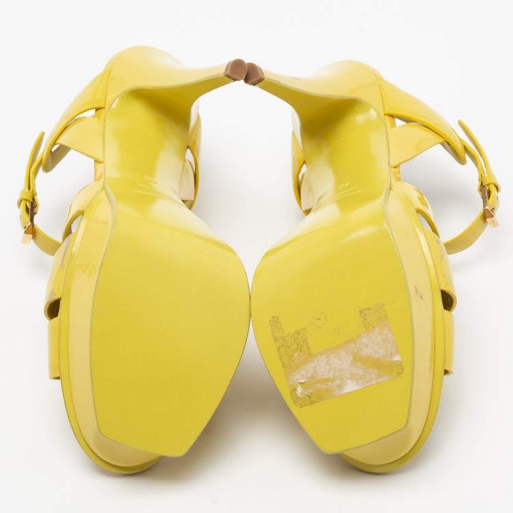 Pre Owned Yves Saint Laurent Yellow Patent Leather Tribute Platform Sandals Size 40
