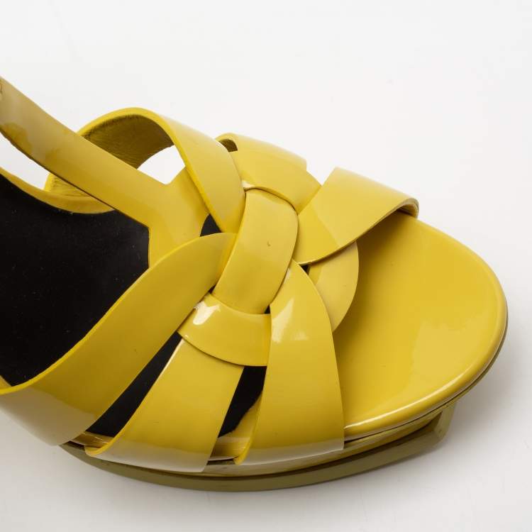 Pre Owned Yves Saint Laurent Yellow Patent Leather Tribute Platform Sandals Size 40
