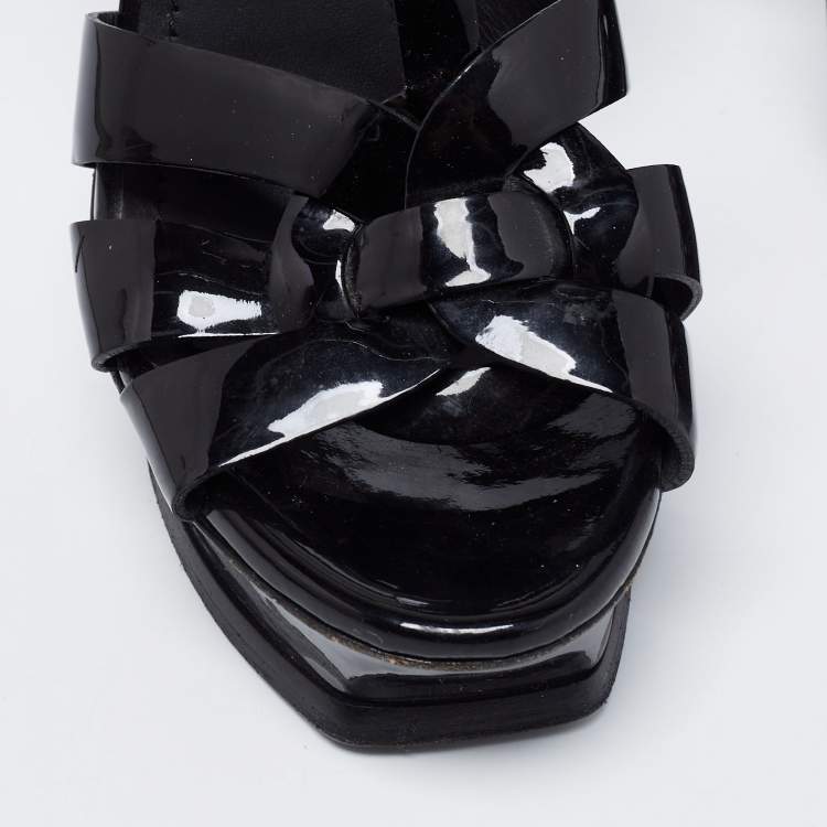 Pre Owned Yves Saint Laurent Black Patent Tribute Sandals Size 35