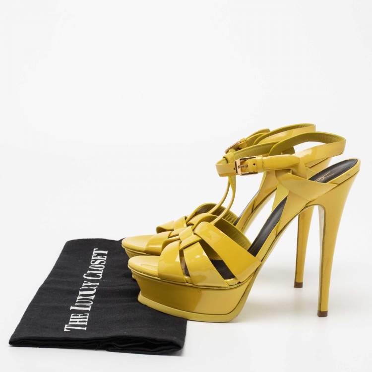 مملوكة مسبقًا Yves Saint Laurent Yellow Patent Leather Tribute Platform Sandals Size 38