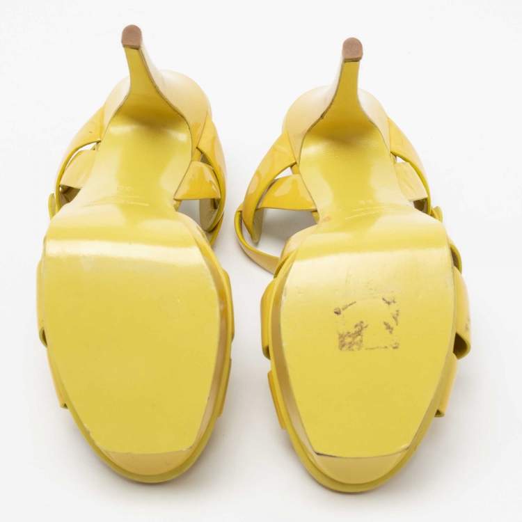 مملوكة مسبقًا Yves Saint Laurent Yellow Patent Leather Tribute Platform Sandals Size 38