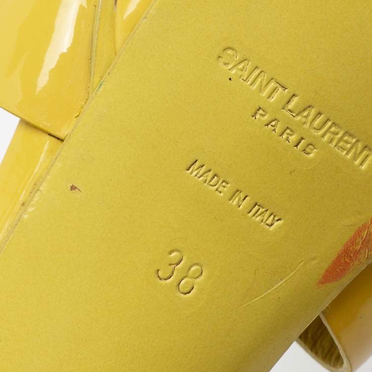 مملوكة مسبقًا Yves Saint Laurent Yellow Patent Leather Tribute Platform Sandals Size 38