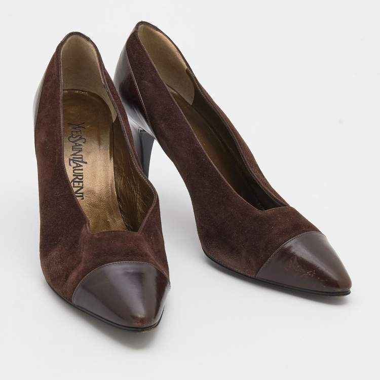 Pre Owned Yves Saint Laurent Dark Brown Suede And Leather Pumps Size 38