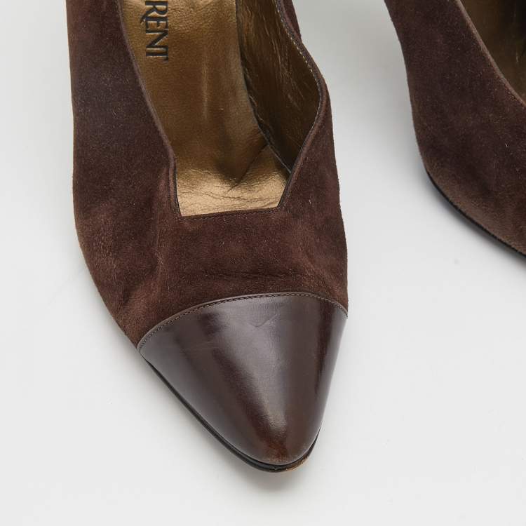 Pre Owned Yves Saint Laurent Dark Brown Suede And Leather Pumps Size 38