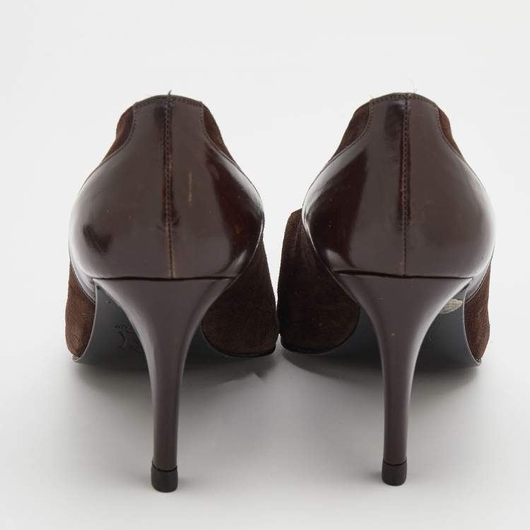 Pre Owned Yves Saint Laurent Dark Brown Suede And Leather Pumps Size 38