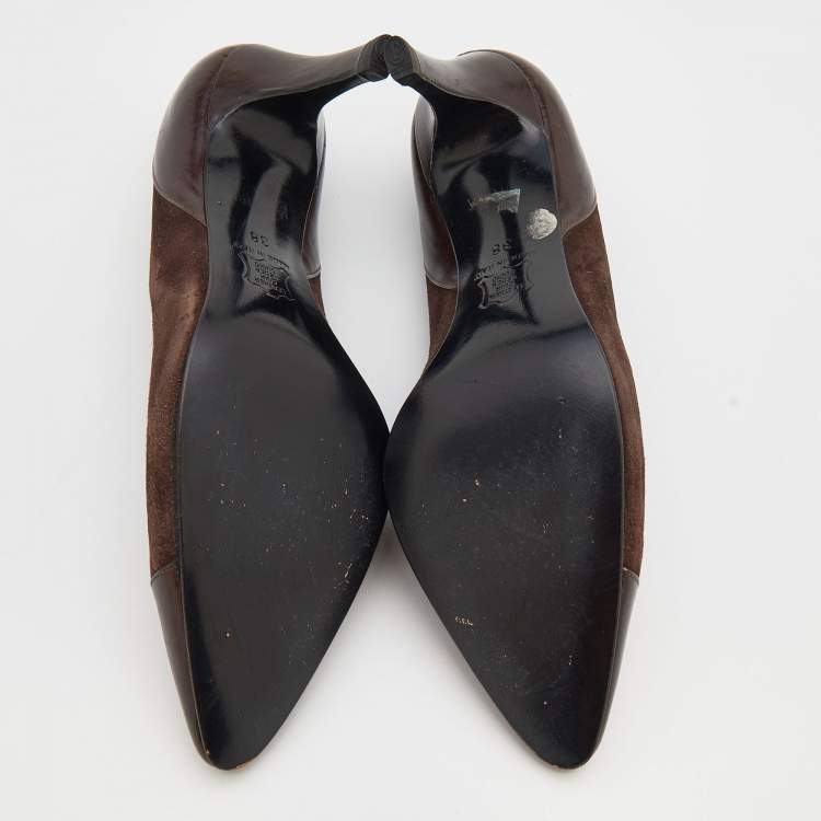 Pre Owned Yves Saint Laurent Dark Brown Suede And Leather Pumps Size 38