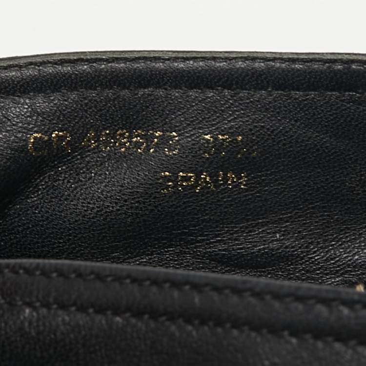 Pre Owned Saint Laurent Black Leather Logo Embossed Espadrille Flats Size 37.5