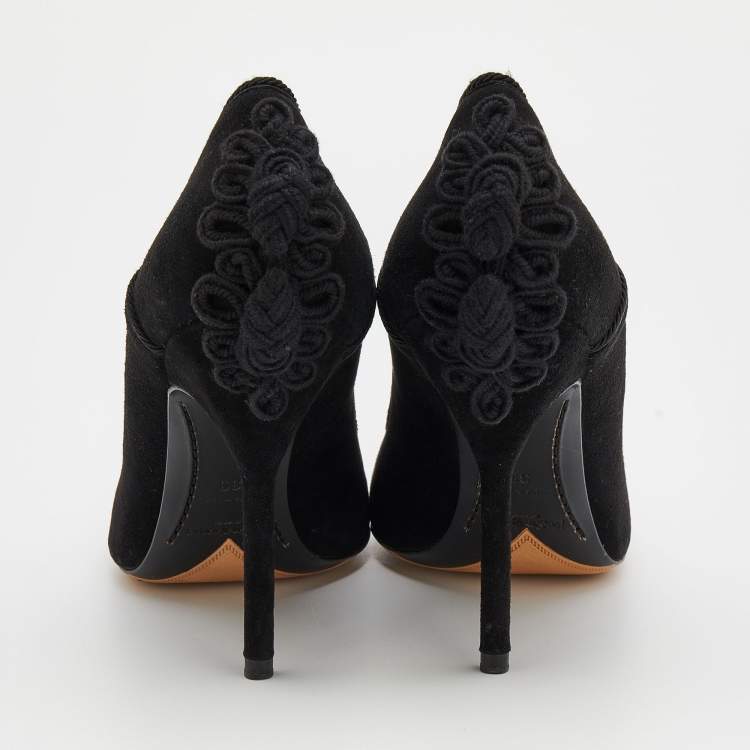 Pre Owned Yves Saint Laurent Black/Purple Suede and Fabric Pointed Toe Pumps Size 39