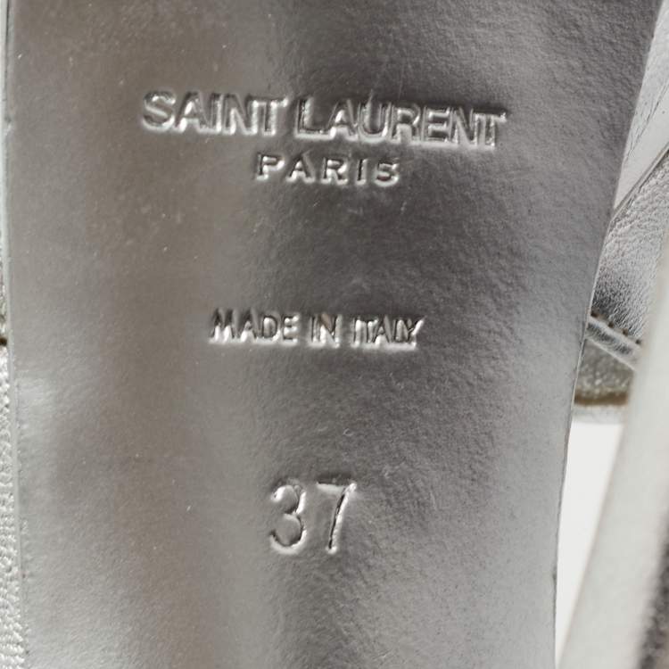 Pre Owned Yves Saint Laurent Silver Leather Tribute Platform Sandals Size 37