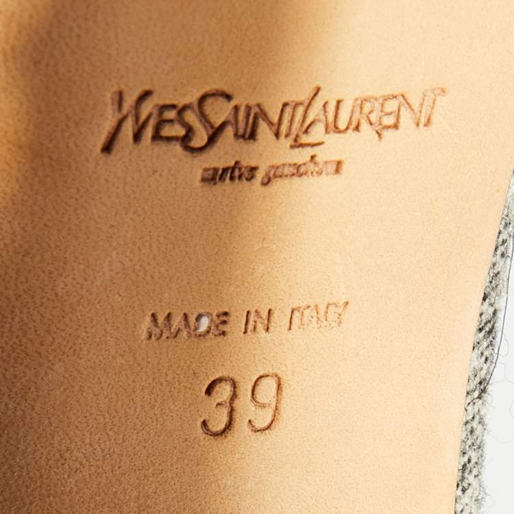 Pre Owned Yves Saint Laurent Black/Grey Canvas Mohawk Palais Platform Pumps Size 39