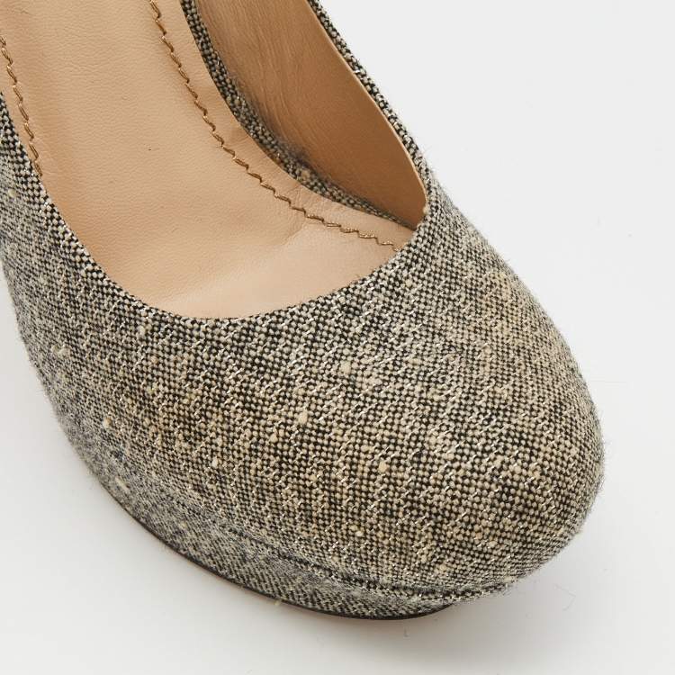 Pre Owned Yves Saint Laurent Black/Grey Canvas Mohawk Palais Platform Pumps Size 39
