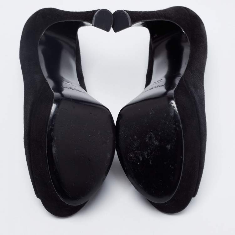 Pre Owned Yves Saint Laurent Black Suede Palais Peep Toe Pumps Size 40.5