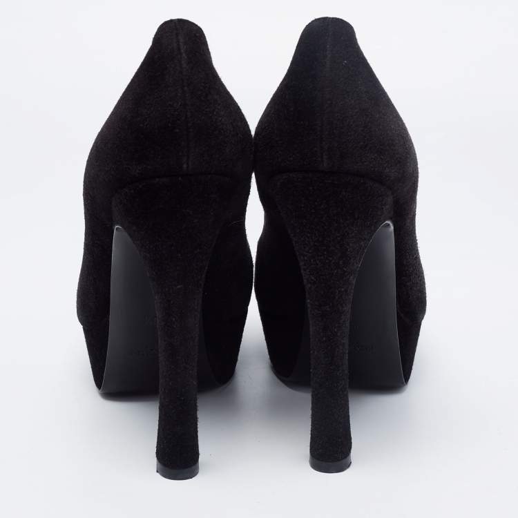 Pre Owned Yves Saint Laurent Black Suede Palais Peep Toe Pumps Size 40.5