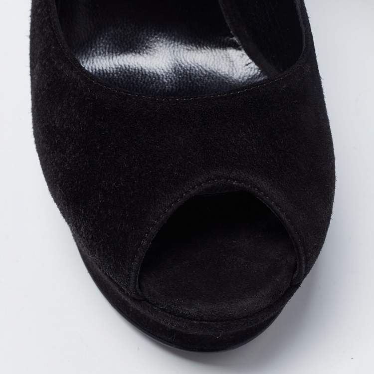 Pre Owned Yves Saint Laurent Black Suede Palais Peep Toe Pumps Size 40.5