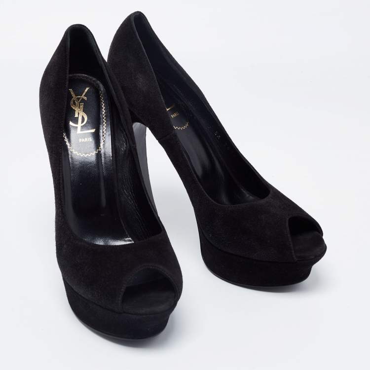Pre Owned Yves Saint Laurent Black Suede Palais Peep Toe Pumps Size 40.5