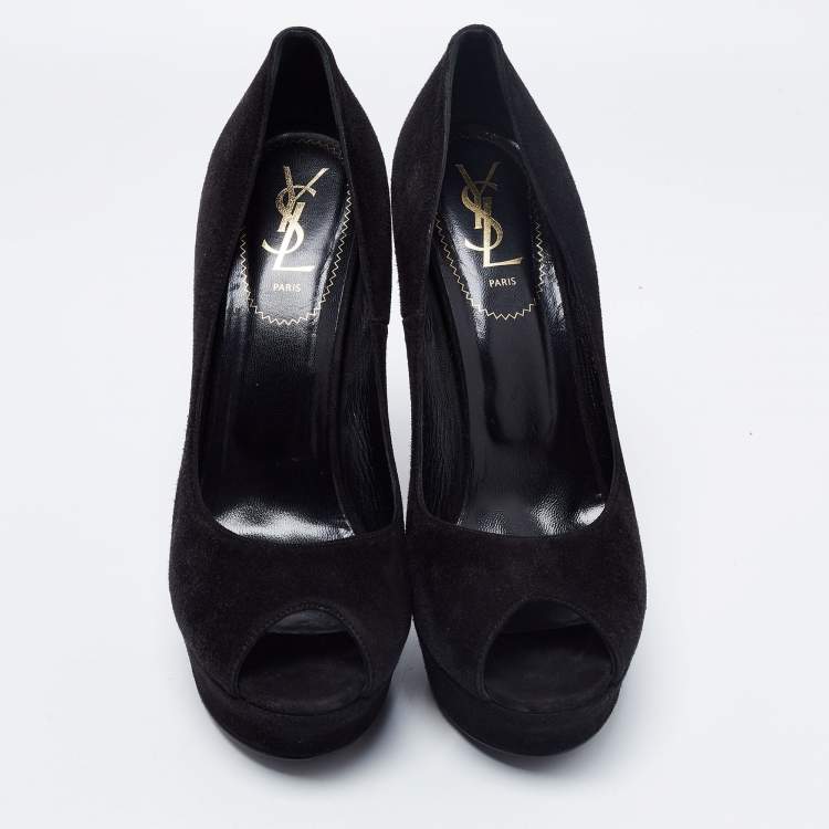Pre Owned Yves Saint Laurent Black Suede Palais Peep Toe Pumps Size 40.5