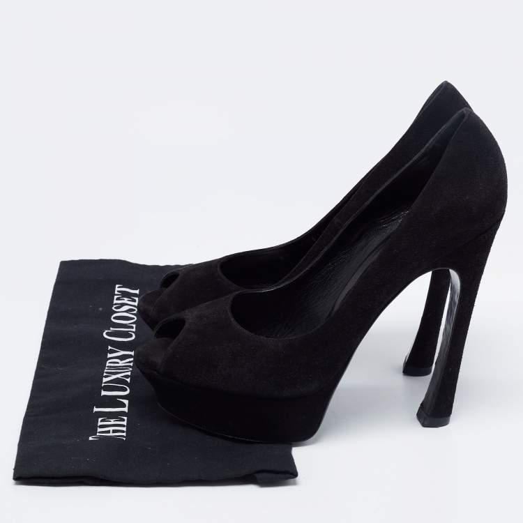 Pre Owned Yves Saint Laurent Black Suede Palais Peep Toe Pumps Size 40.5