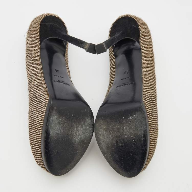Pre Owned Yves Saint Laurent Black/White Pony Hair Tribtoo Platform Pumps Size 38