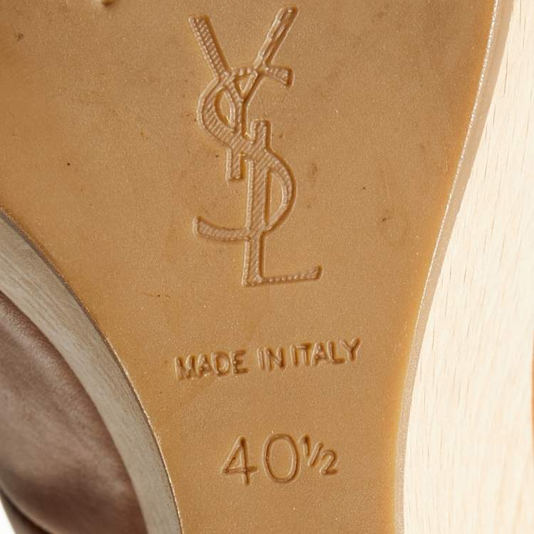 Pre Owned Yves Saint Laurent Brown Leather Wedge Platform Pumps Size 40.5