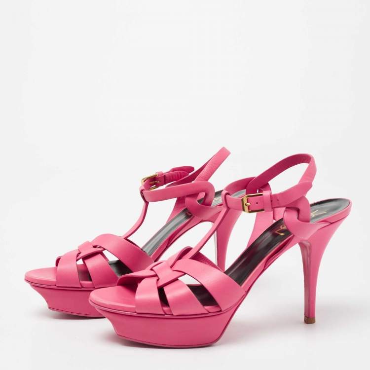 Pre Owned Yves Saint Laurent Pink leather Tribute Sandals Size 38.5