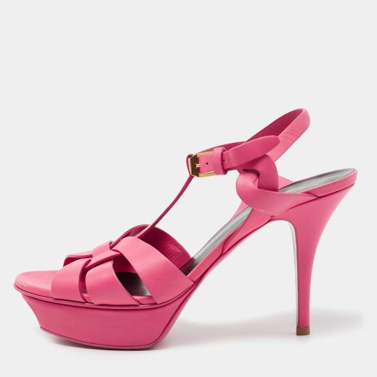Pre Owned Yves Saint Laurent Pink leather Tribute Sandals Size 38.5