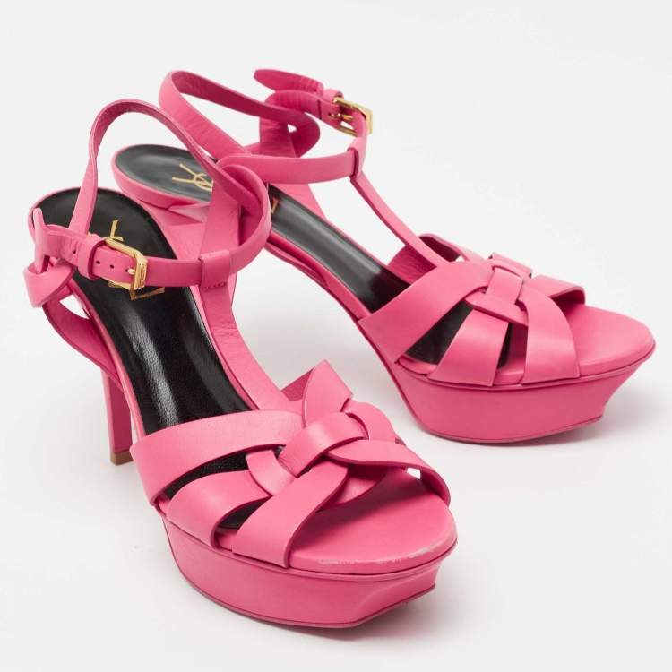 Pre Owned Yves Saint Laurent Pink leather Tribute Sandals Size 38.5