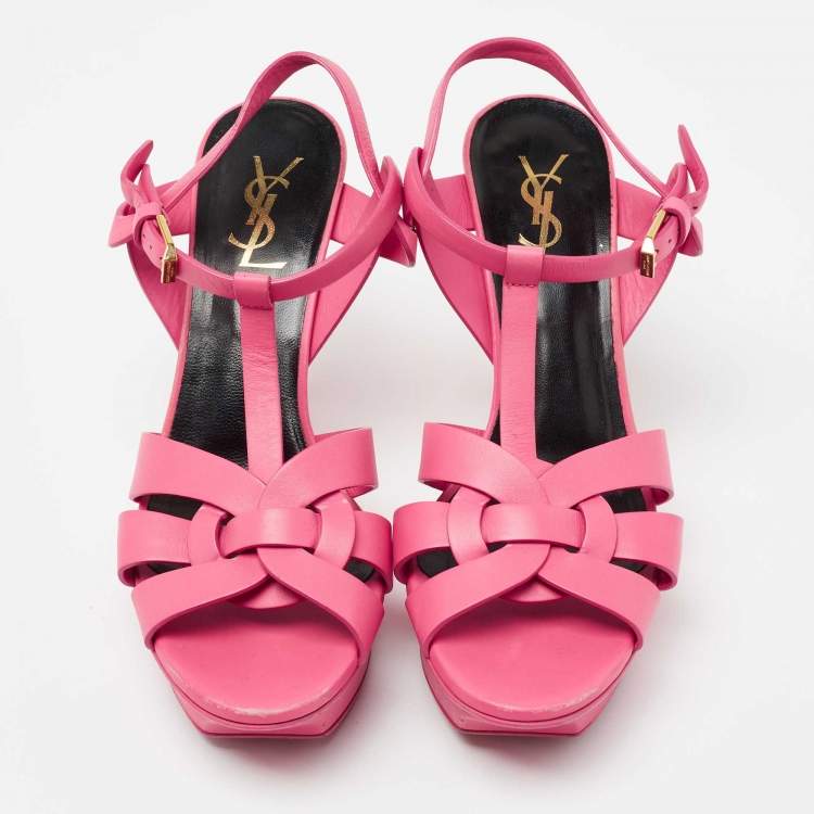 Pre Owned Yves Saint Laurent Pink leather Tribute Sandals Size 38.5