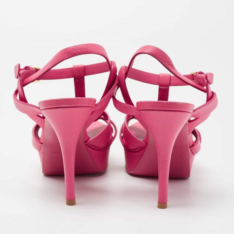 Pre Owned Yves Saint Laurent Pink leather Tribute Sandals Size 38.5