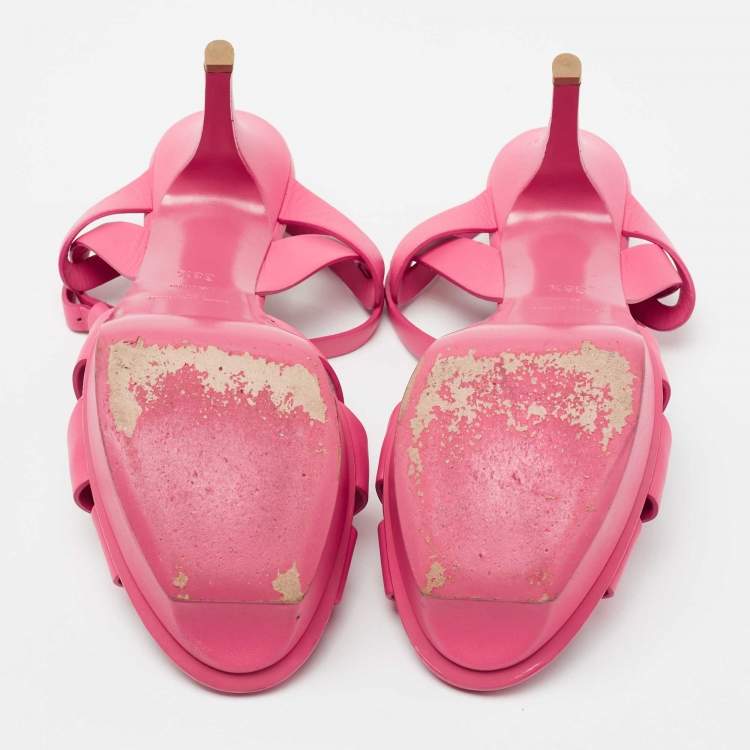 Pre Owned Yves Saint Laurent Pink leather Tribute Sandals Size 38.5