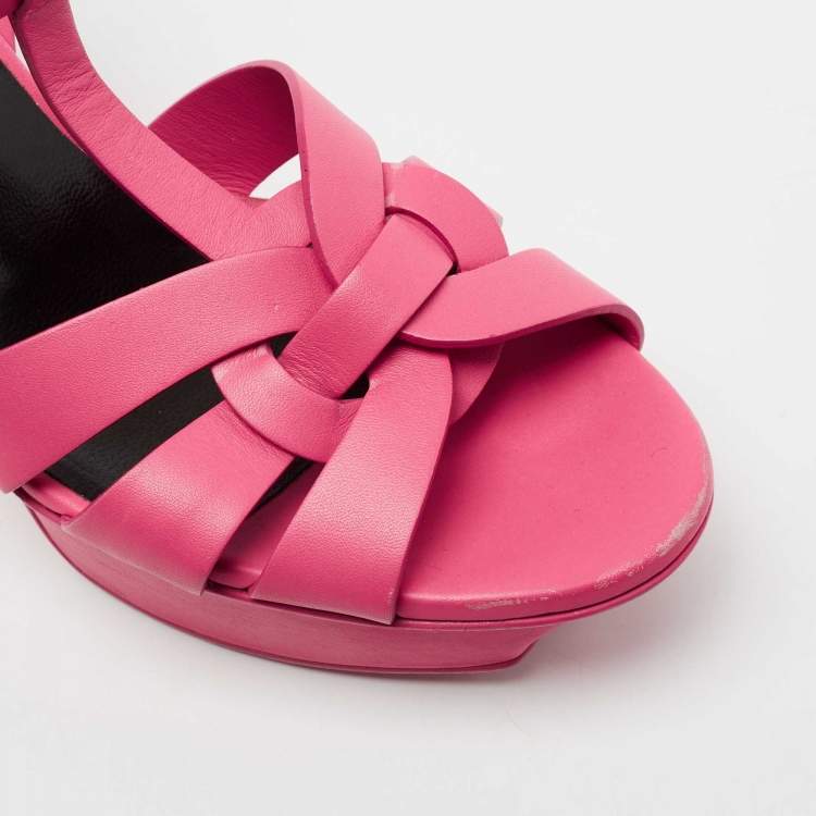 Pre Owned Yves Saint Laurent Pink leather Tribute Sandals Size 38.5