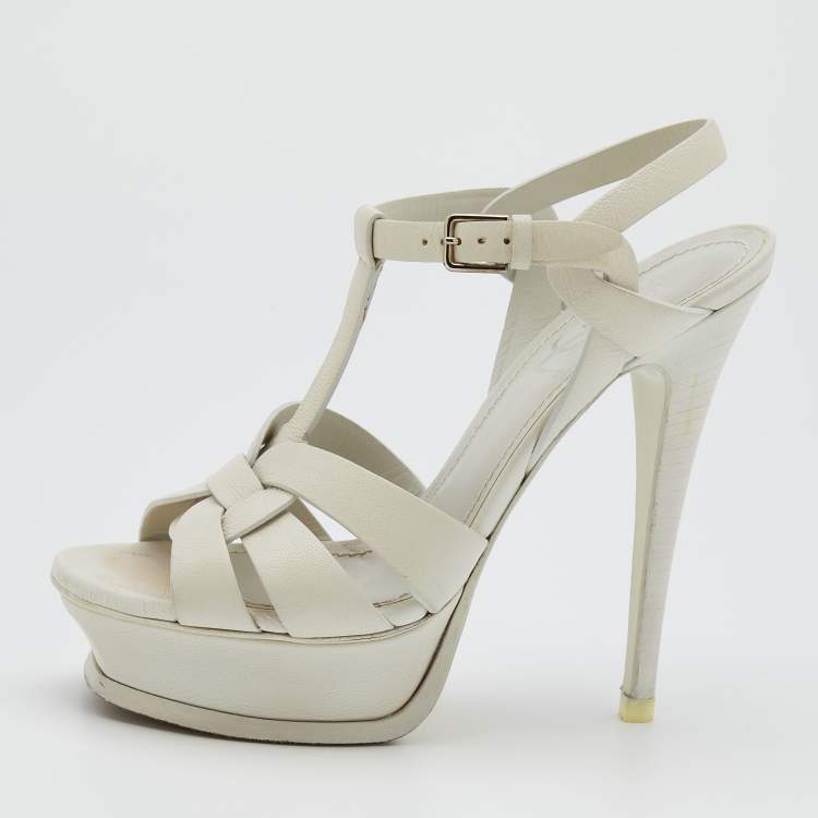 مملوكة مسبقًا Yves Saint Laurent White leather Tribute Platform Sandals Size 36