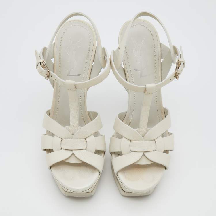 مملوكة مسبقًا Yves Saint Laurent White leather Tribute Platform Sandals Size 36