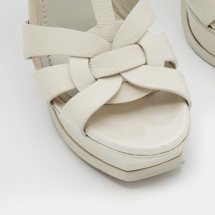 مملوكة مسبقًا Yves Saint Laurent White leather Tribute Platform Sandals Size 36