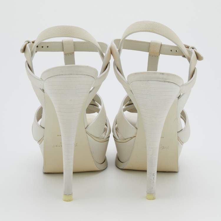 مملوكة مسبقًا Yves Saint Laurent White leather Tribute Platform Sandals Size 36
