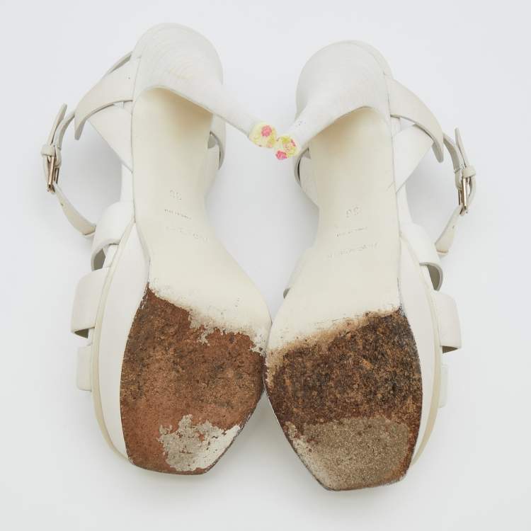 مملوكة مسبقًا Yves Saint Laurent White leather Tribute Platform Sandals Size 36