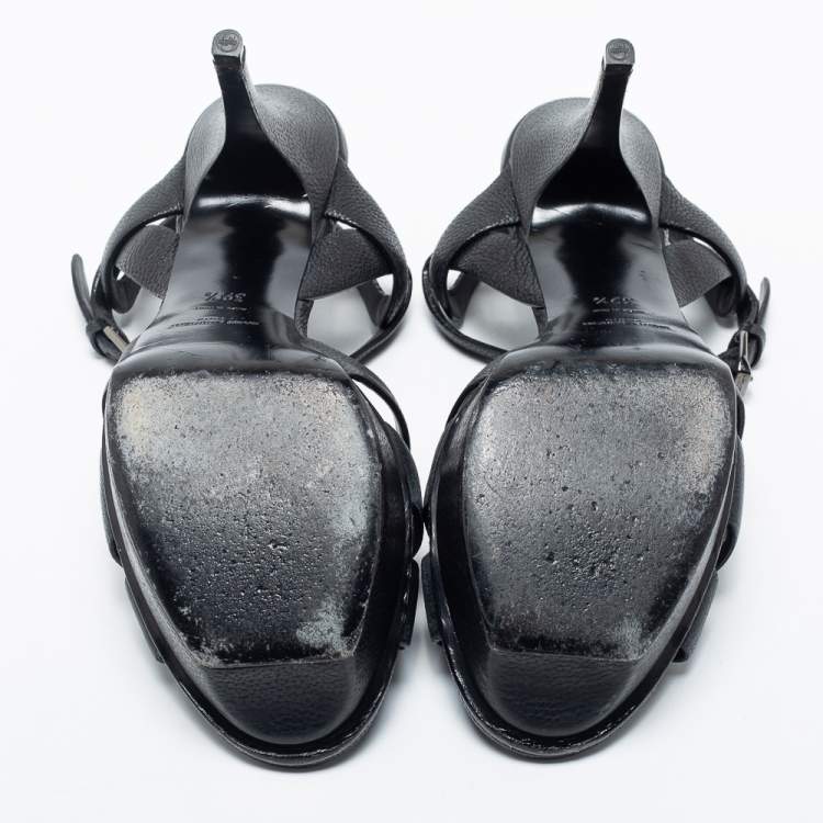 Pre Owned Yves Saint Laurent Black Leather  Tribute  Sandals Size 39.5