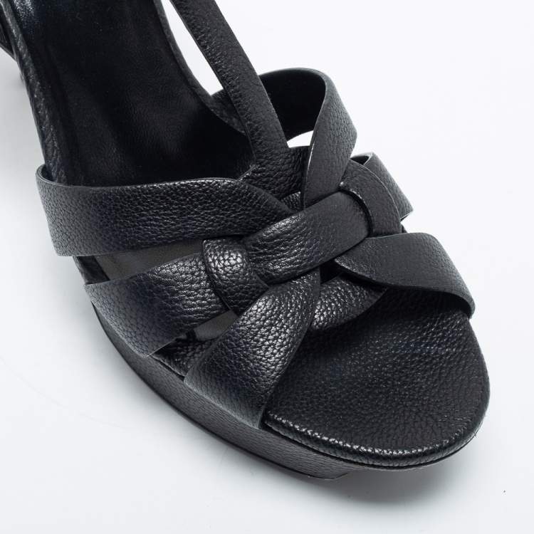 Pre Owned Yves Saint Laurent Black Leather  Tribute  Sandals Size 39.5