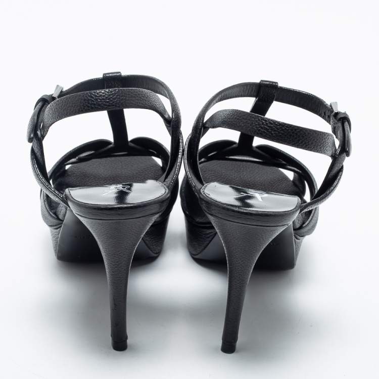 Pre Owned Yves Saint Laurent Black Leather  Tribute  Sandals Size 39.5